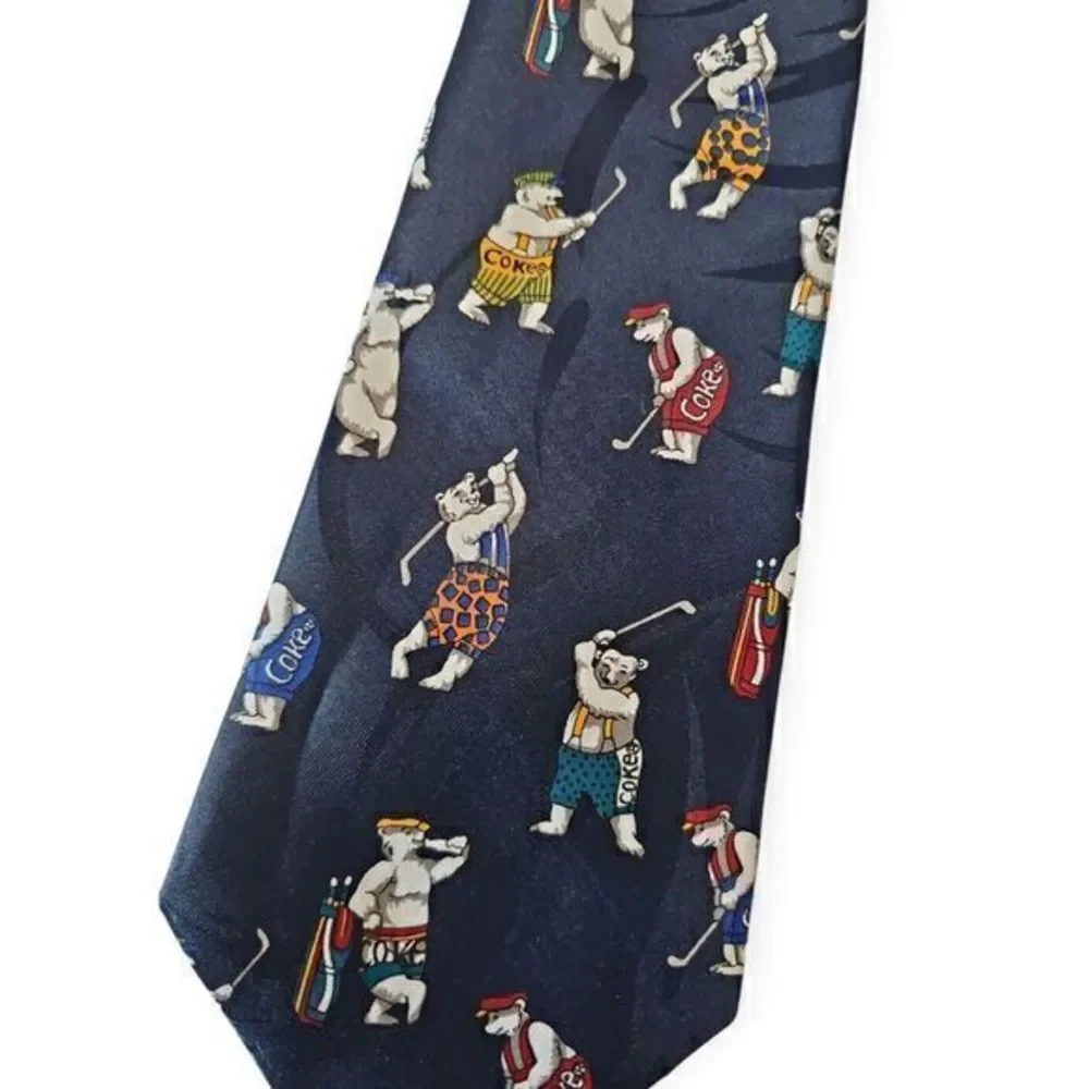 COCA COLA Tie Blue Neck Tie Mens Golf Polar Bear Theme‎
